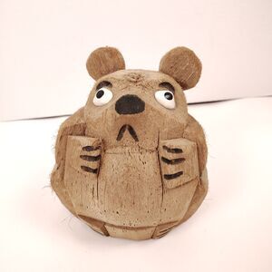 Deadstock Atlantic Coral Enterprise Carved Coconut Bear Figure Cute